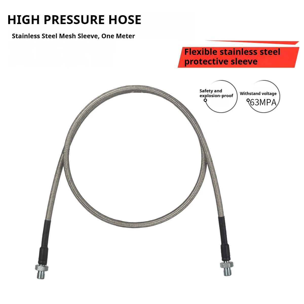 1M Stainless Steel Braided Hose, M10x1 & 1/8BSPP Threads, 30MPa High Pressure for Air Compressor & Pneumatic Tools