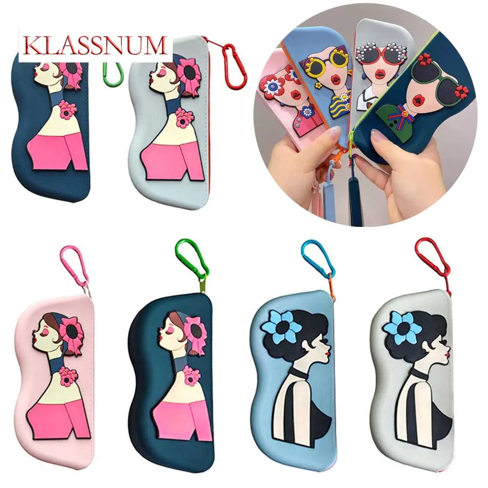 

KLASSNUM Portable Silicone Glasses Bag Waterproof Dustproof Personalized Pattern Lightweight Travel Glasses Storage Box Gift