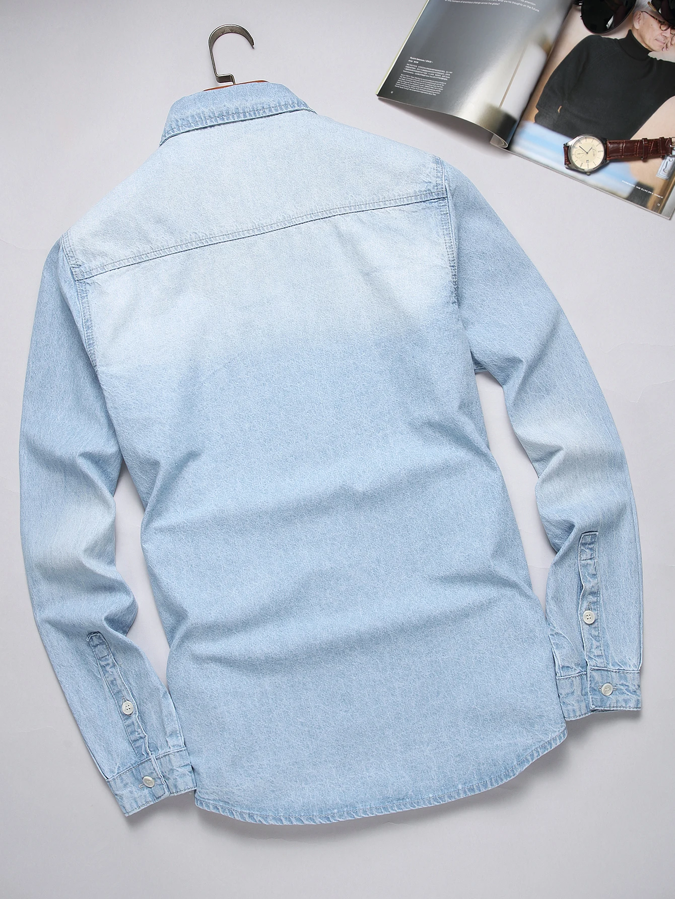 Pure Cotton Washed Blue Denim Shirt for Men - Loose Fit, Trendy, Cardigan Style, Fashionable and Casual Top