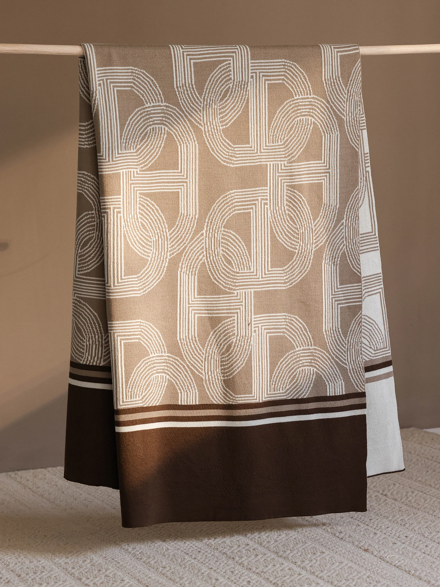 Casual Spring Autumn Knitted Blanket Sofa Decor Nap Blanket Car Rug American Simple Earth Tone Retro Style Line Blanket