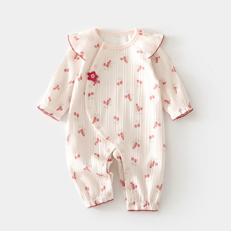 Baby Jumpsuit Baby Newborn Boneless Spring and Autumn Pure Cotton Romper Jacquard Infant Children's Wear Partial Open Romper