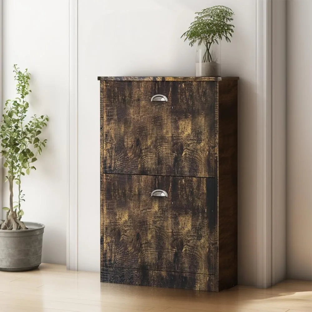 

Shoe Cabinet,Hidden Slim Narrow Shoe Rack Cabinet with 2 Drawers for Entryway, Foyer,Hallway,Bedroom,Original Wood Color, (Retro
