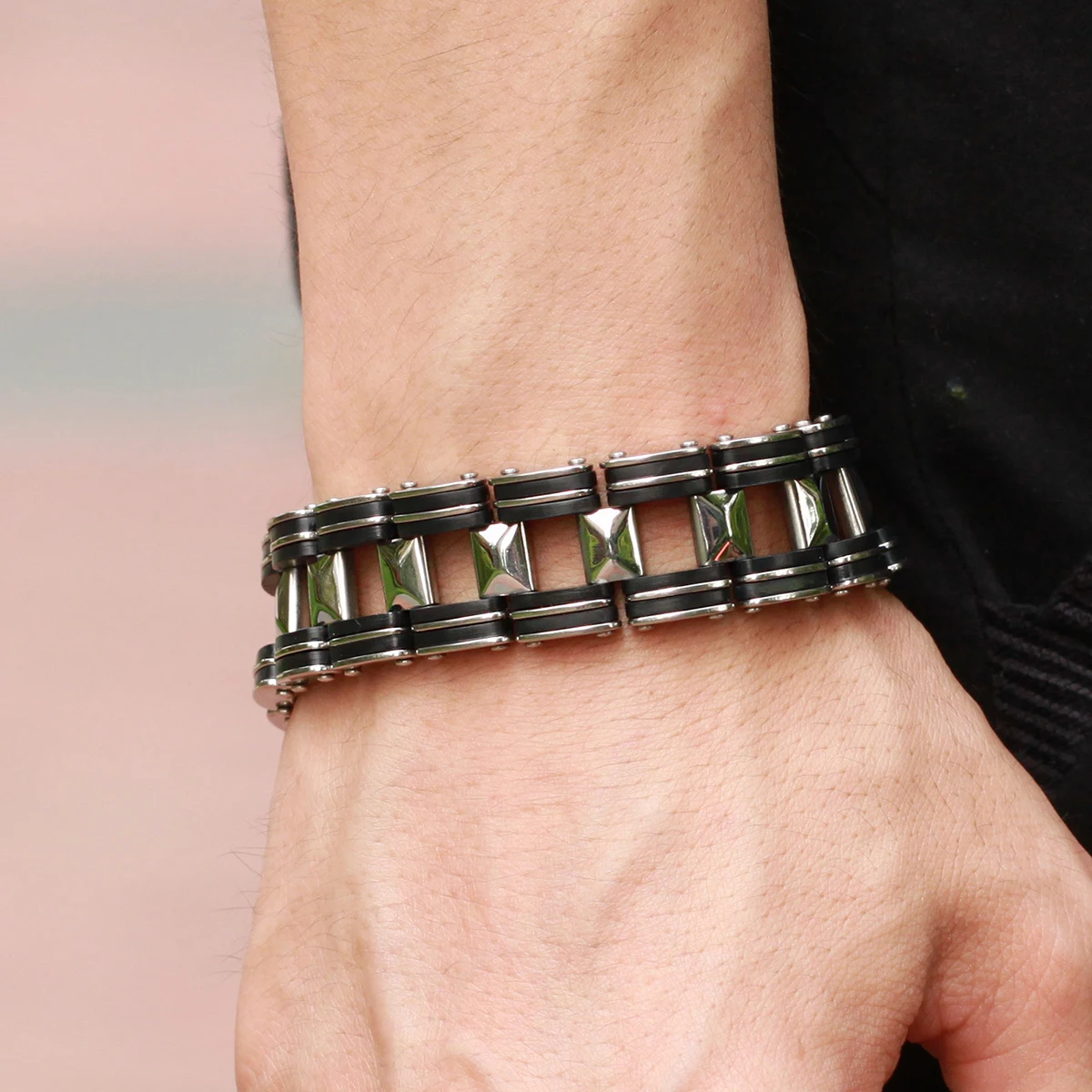 

Stainless Steel Bracelet for Men Link Chains Wristband Hollow Design Gifts Father Day Stainless Steel Bracelet