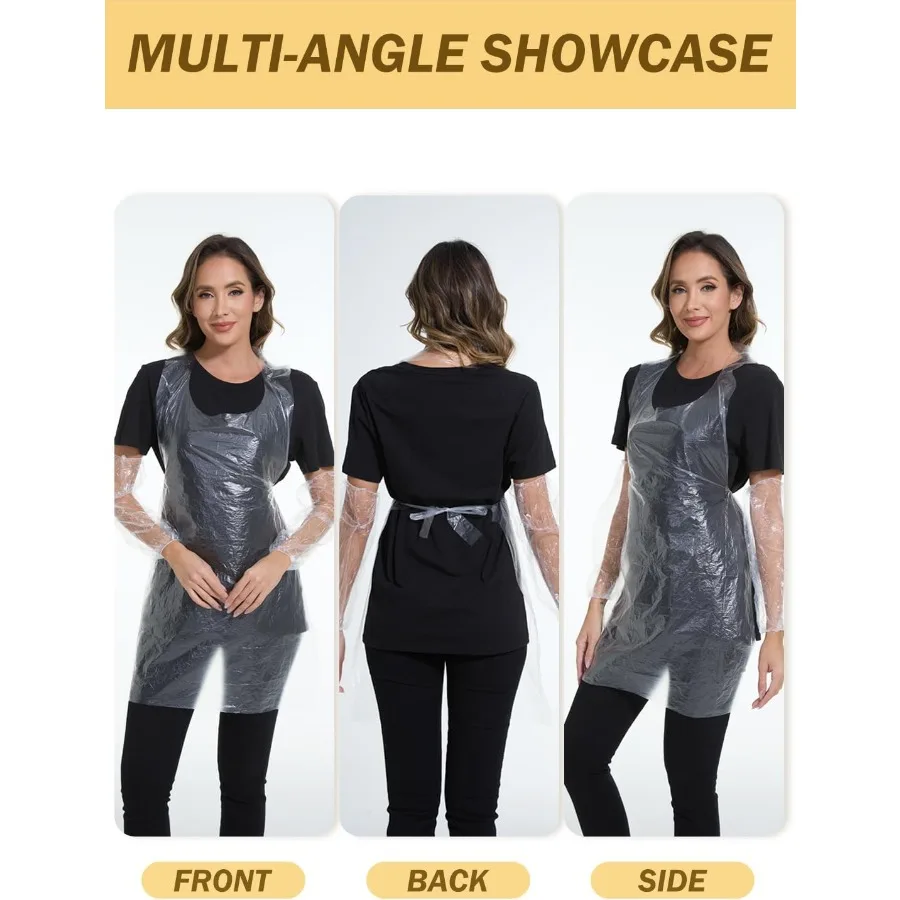 مآزر مقاومة للماء للاستعمال مرة واحدة مع أغطية أكمام للذراع في المواد البلاستيكية 40 عدد مثالي لطلاء الطبخ والجوارة المنزلية