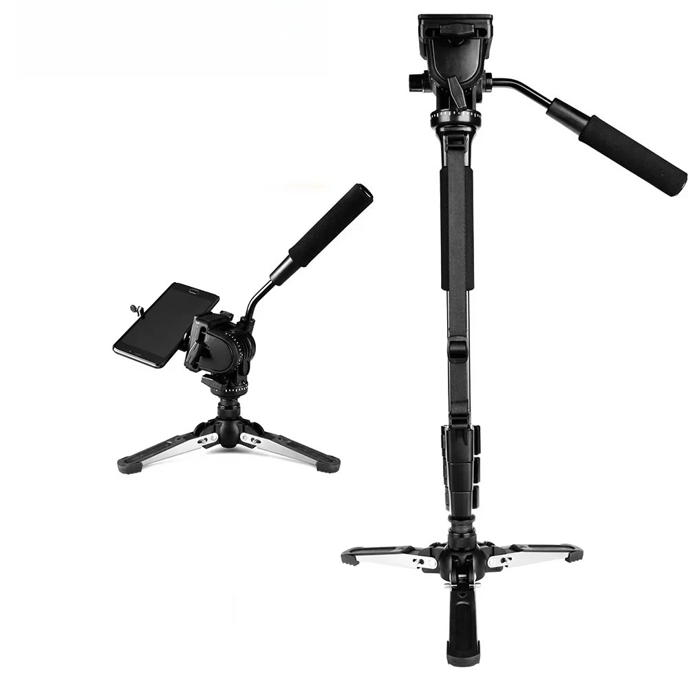 Yunteng Tripod Stand VCT-288 Monopod + Fluid Pan Head + Unipod Holder for Canon Nikon and All DSLR With 1/4