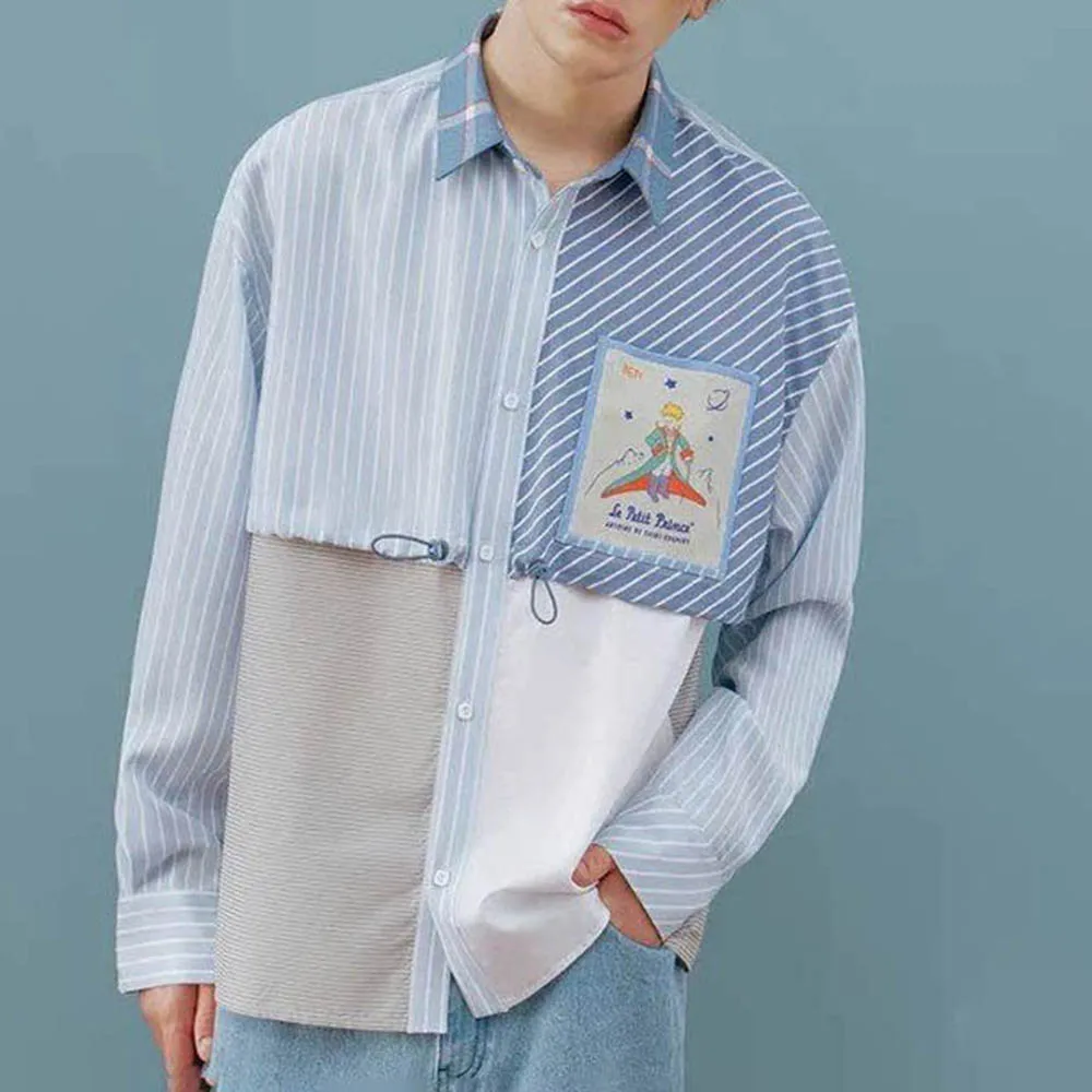 

Мужская полосатая рубашка с длинными рукавами в американском стиле ретро унисекс, модный тренд, уличная повседневная свободная дышащая нишевая осенняя новая мужская топа