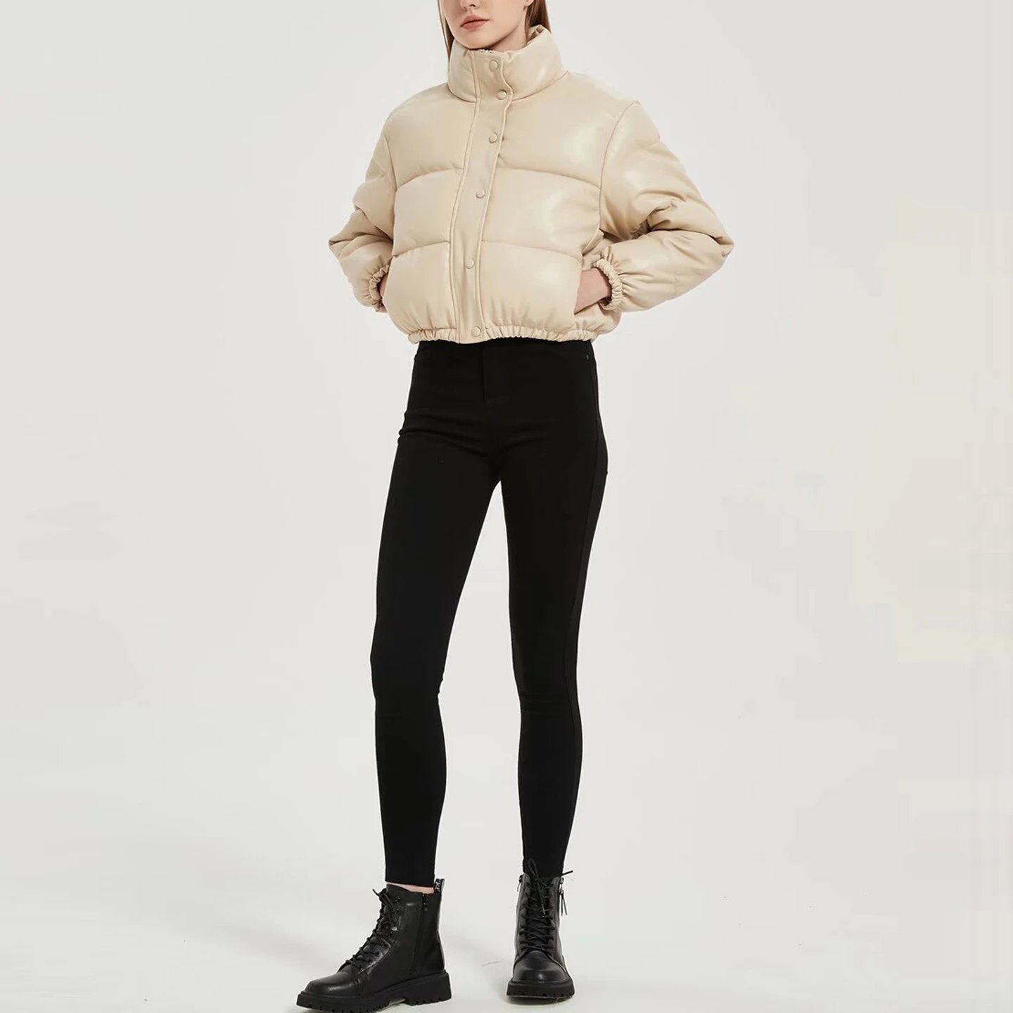 ファイオナブル オートレザー ジャケット レディース スタイリッシュ カジュアル 多用途 アウター 秋 2025 Z スタンドフィット ロングスリーブ ボタンアップ