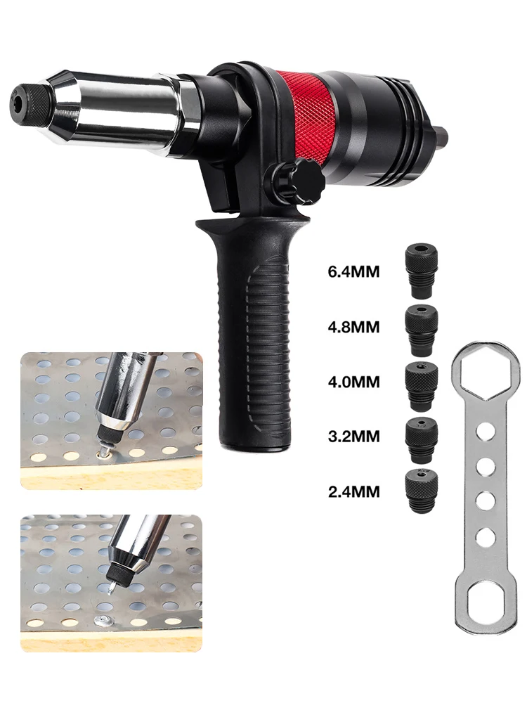 Imagem -02 - Adaptador Elétrico Profissional Rivet Nut Gun Automatic Riveting Nail Gun Cordless Riveting Tools com Wrench And Handle 2.46.4 mm