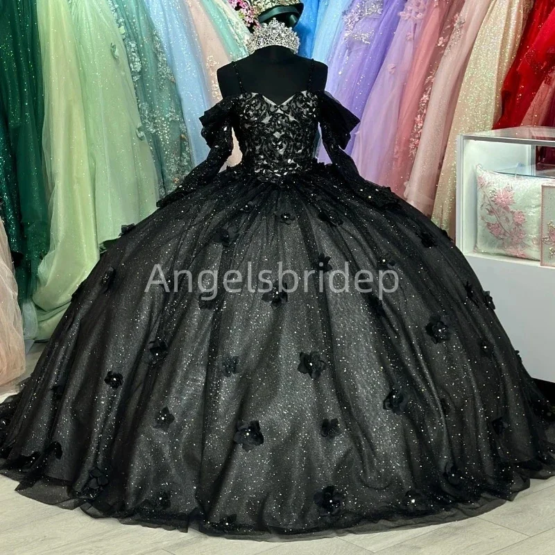 Angelsbridep-Vestido de baile luxuoso com apliques 3D, mangas compridas, 15 vestidos Quinceanera, bridas, aniversário, baile, festa