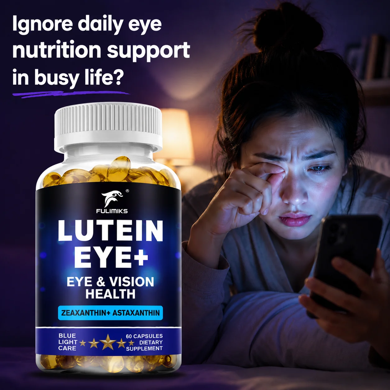 Lutein Eye+ Supplement with Zeaxanthin & Astaxanthin, Help Maintain Healthy Vision, Support Eye Comfort Against Blue Light