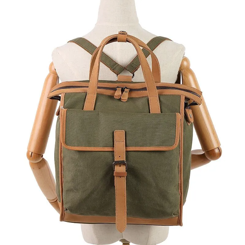

Canvas Genuine Leather Tote Bag 3 Way Canvas Backpack Large Capacity Women HandBag Wholesale Canvas Backpack Tote Shopping Bags