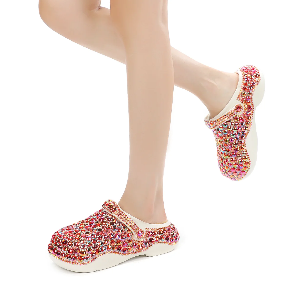 Summer New Original Fashionable Handmade Diamond-encrusted Women's Shoes Thick-soled Hole Shoes Soft High Quality