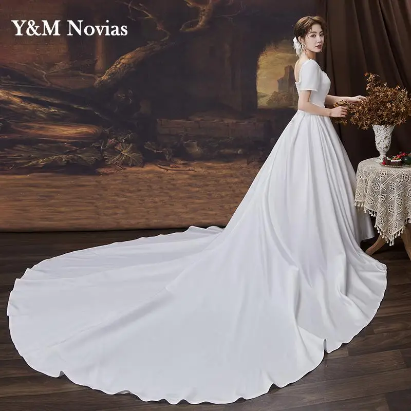 جديد فرنسي أنيق حبيب قبالة الكتف بلوز حجم الزفاف الساتان حجم فستان العروس Vestidos De Novia رداء دي Mariage