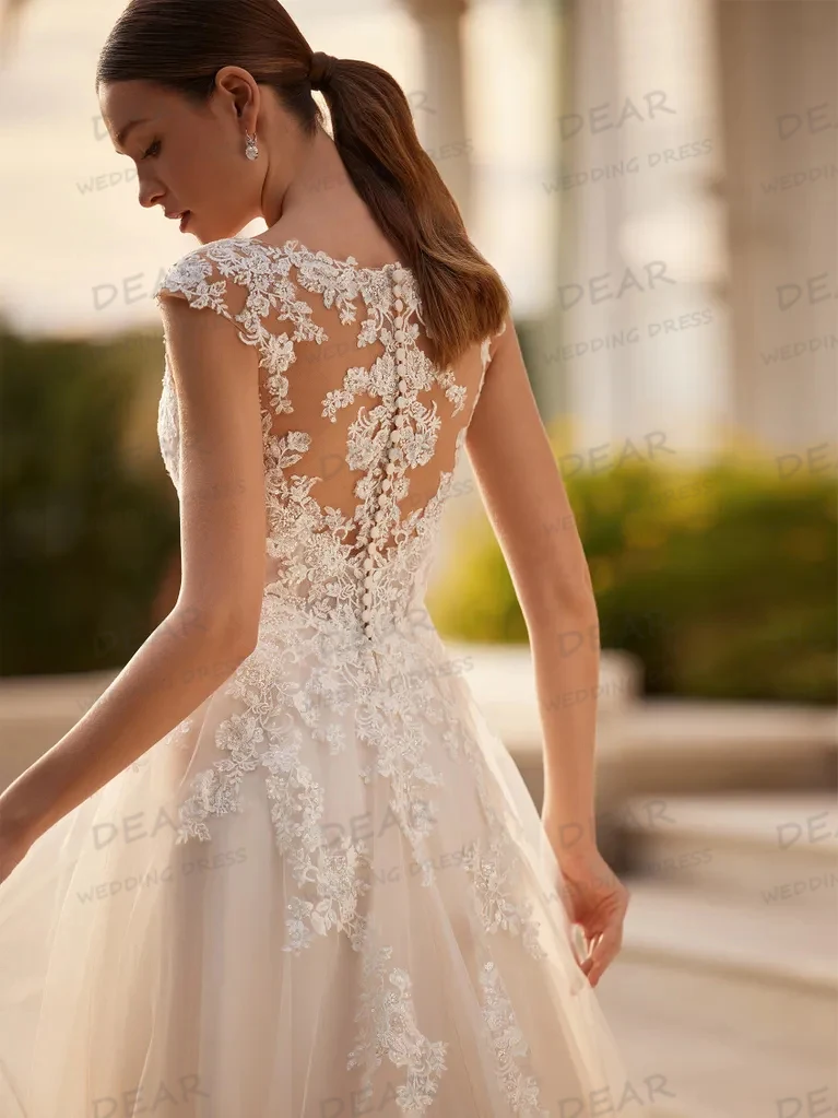 Simple Boho ชุดแต่งงานสายผู้หญิงปุยเซ็กซี่ชุดเจ้าสาว Appliques ลูกไม้ Tulle Vestidos De Novia ที่กําหนดเอง