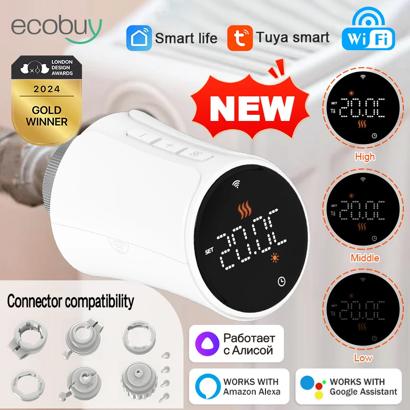 

Новинка 2025 года, термостат Tuya Wi-Fi, радиаторный клапан, умный термостатический клапан, Wi-Fi термостат, регулятор температуры Alexa Google Home