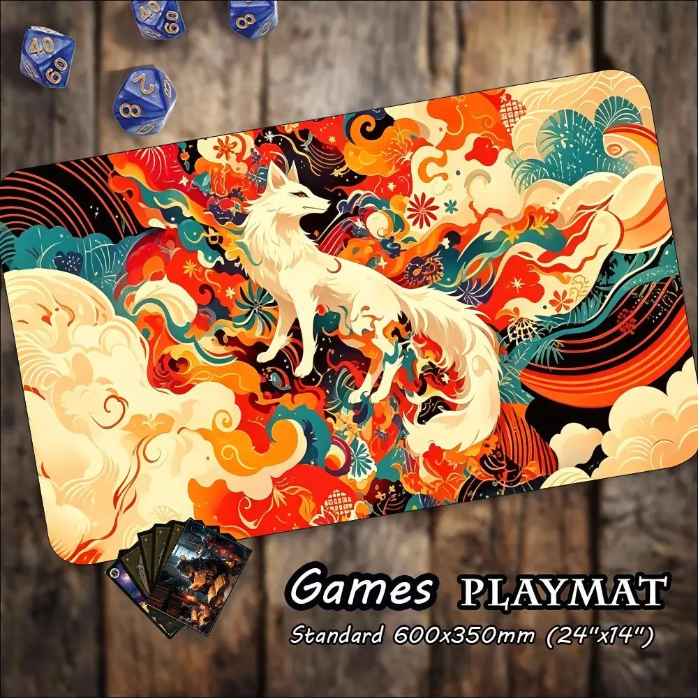 Oriental Nine Tailed Fox Cloud Game Playmat Non Slip Rubber Extended Table Mat For Trading Card Game Tabletop Gaming