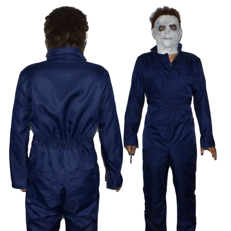 Disfraz de Michael Myers de Halloween para adulto, accesorios de Cosplay de asesino de terror, mono, mono, fiesta de Halloween para hombres y mujeres UY7068