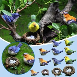 Little Cute Parrot Bird Nest Figurine Animal Model Home Decor Miniature Resin Fairy Garden Bonsai Decoration Accessories