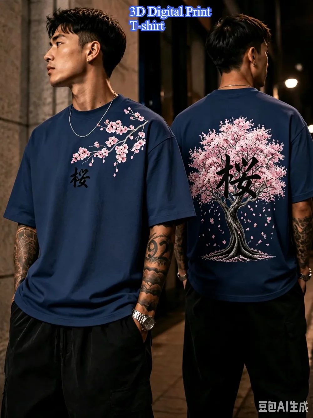 Y2K 3 D Printed Quick-Dry Breathable Men's Loose Large-Sized T-Shirt with Cherry Tree Pattern - Outdoor Street Casual Trendy Top