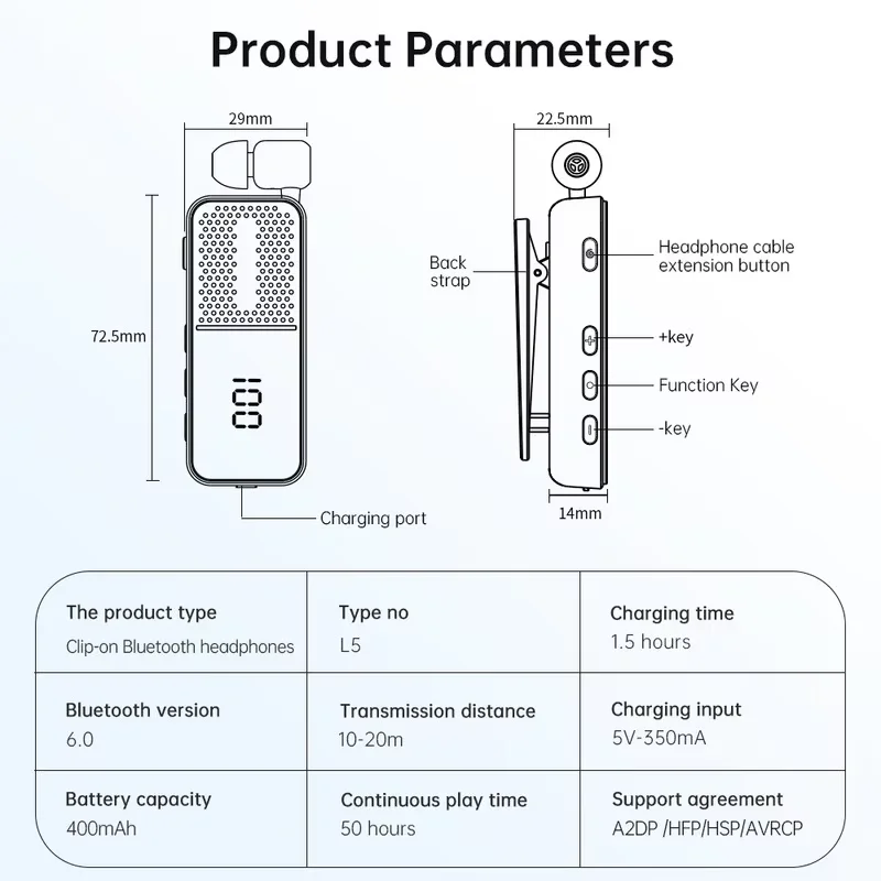 L5 Lavalier الأعمال سماعة بلوتوث 6.0 باس سماعة دعوة الاهتزاز تذكير LED عرض إلغاء الضوضاء سماعة رأس لاسلكية