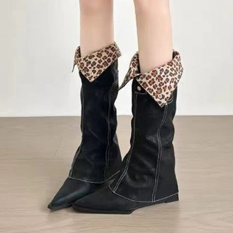 أسافين النساء أحذية الركبة عالية أشار تو أحذية الشتاء مثير عالية الكعب أحذية طويلة 2025 مضخات الحفلات الجلد المدبوغ حذاء الثلج عالي الرقبة دافئ Mujer