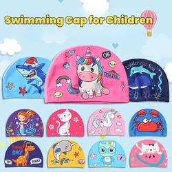 Children Cartoon Swimming Cap Kids Elastic Fabric Swiming Pool Water Sport Protect Ears Hat Swim Bathing Hats Caps Boys Girls