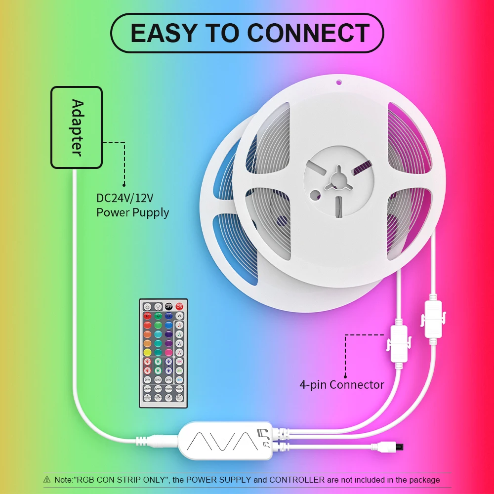 Imagem -03 - Gingow-rgb Cob Led Strip Kit de Luz Alta Densidade Multicolor Fita Flexível dc 12v 24v Potência e Controlador em Conjunto 840 Leds por m