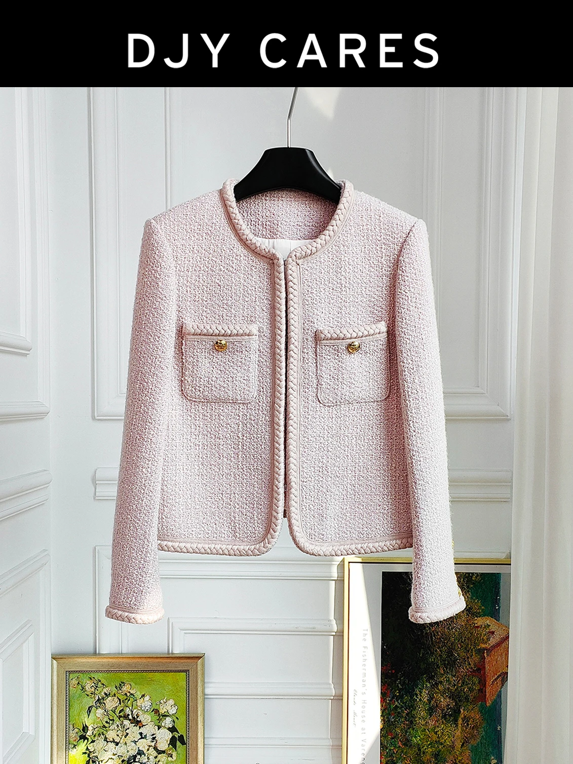 

New Coarse woolen woolen handmade short pink minimalist versatile jacket big size