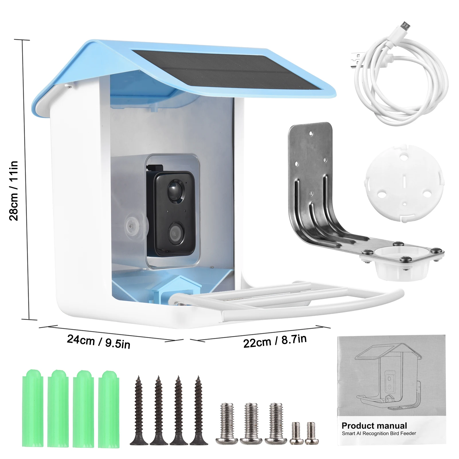 Solar Smart Bird Feeder with Camera 1080HD Night Vision Camera AI Recognition Bird Species Feeder Connection Auto Capture