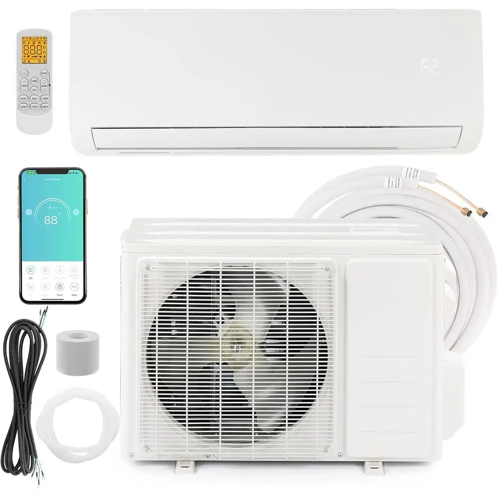 

12 000 БТЕ Wi-Fi Smart Mini Split AC & Heater, 19 SEER, 115 В, энергосберегающая безканальная система с предварительной зарядкой, по индивидуальному заказу