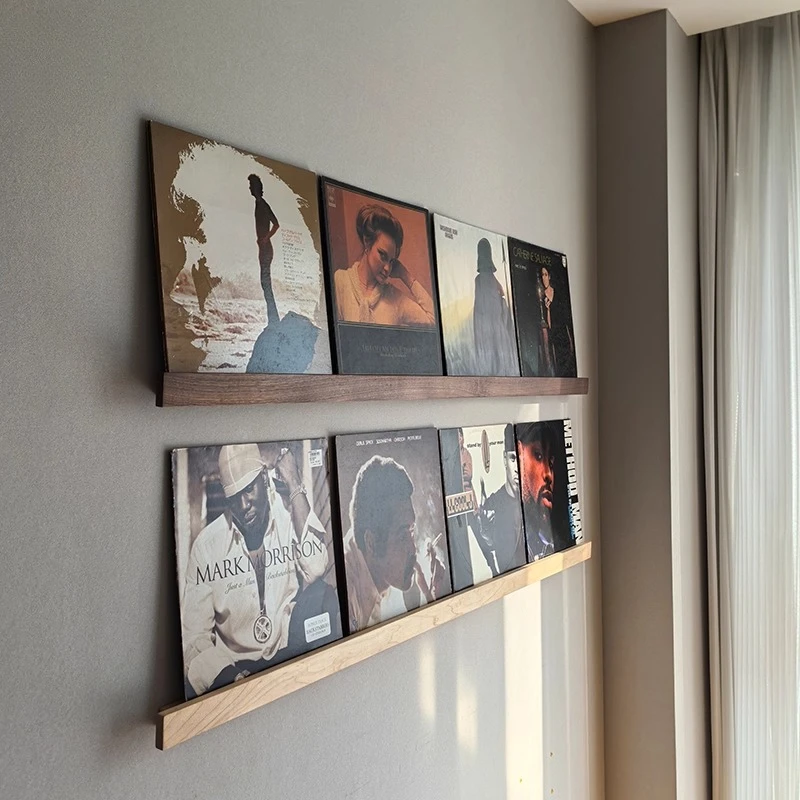 Vinyl Record Display Shelf Wall Mounted LP Storage Rack Black Walnut Album Stand Record Holder Turntable Storage Solution