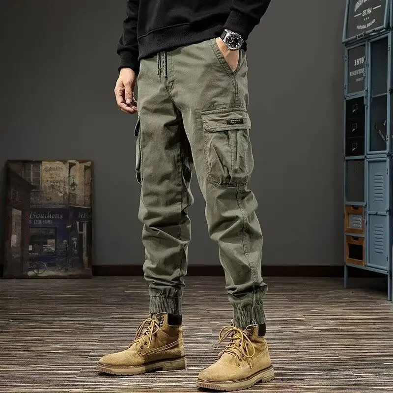 

New Retro Pure Cotton Overalls Work Wear Men's Loose Trendy Brand Leggings Casual Cargo Army Pants Spring Autumn Men's Trousers