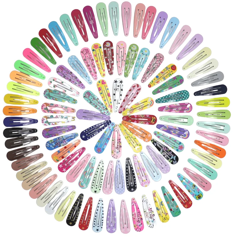 10/20/30Pcs Print Snap Hair Clips For Girls BB Hairpins Colorful Metal Water Drop Barrettes Hair Accessories  Headwear