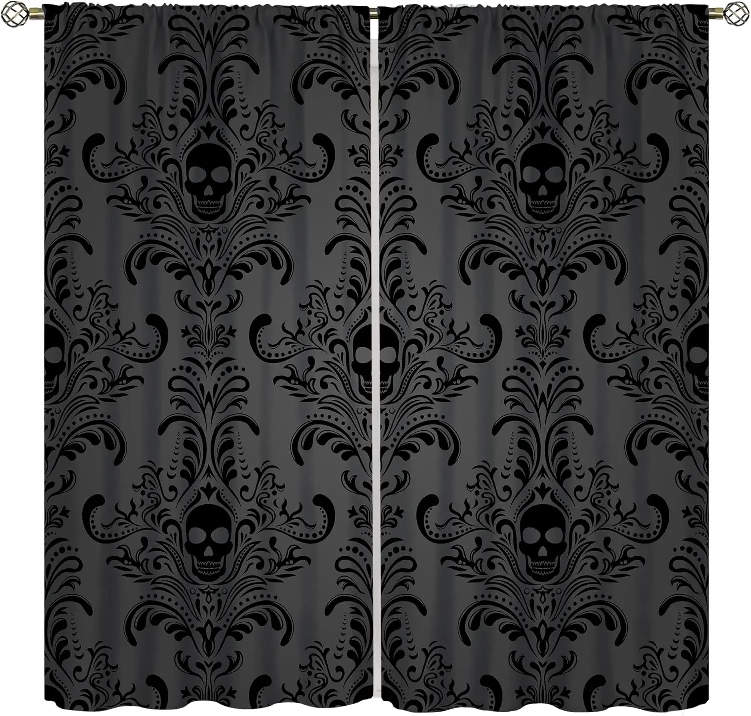 Skull Curtains, Wild Plants Mushrooms Flowers Retro Home Bedroom Living Room Window Treatments Curtains 42x45 Inch