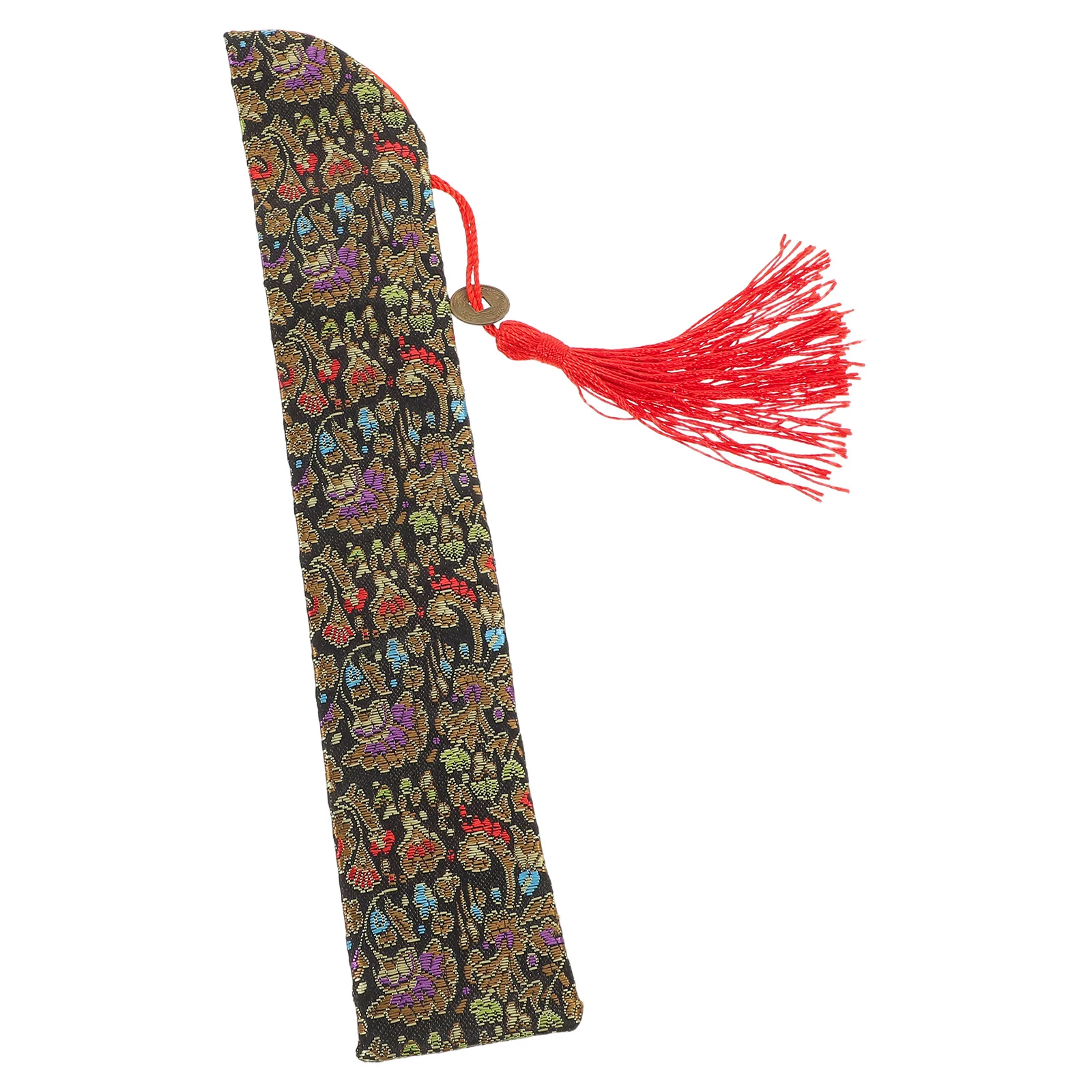 Silk Folding Fan Sleeve Cover Chinese Tassel Vintage Embroidery Protective Storage Pouch Carrying Case for Folding Hand Fans