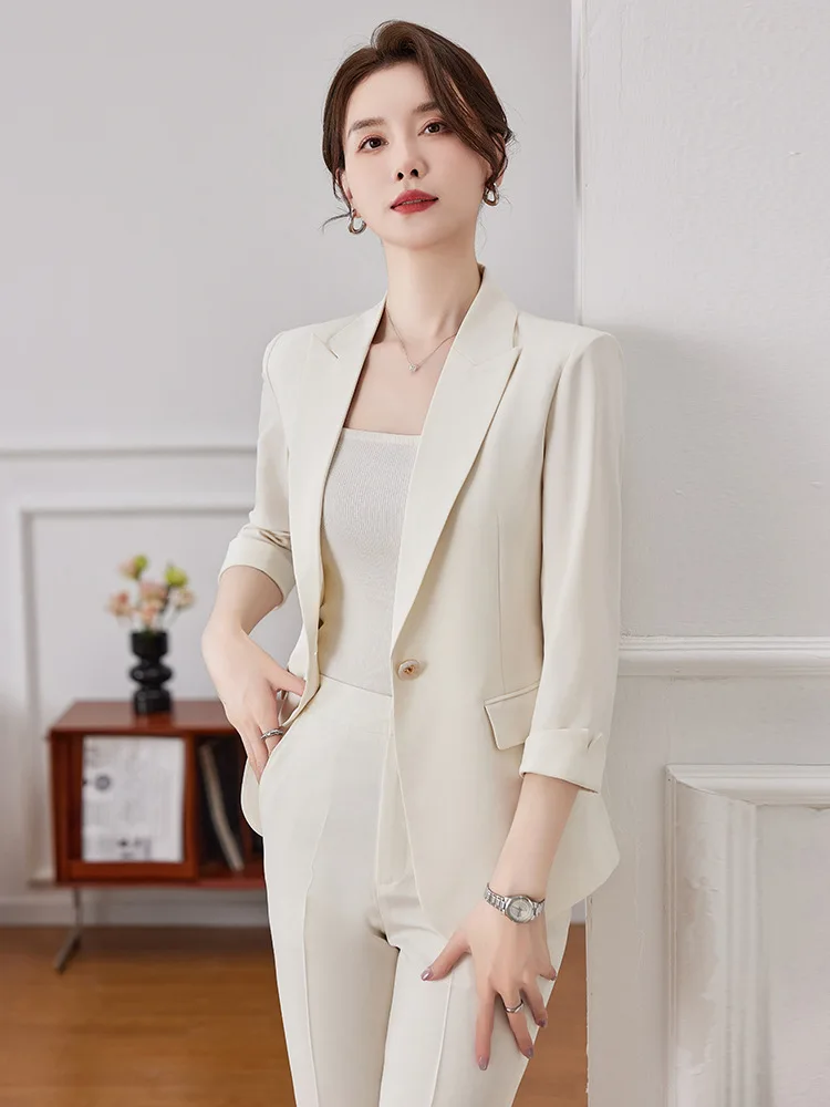 White Suit Jacket Women's 3/4 Sleeve Summer2024New High-End Interview Business Wear Small Suit Suit