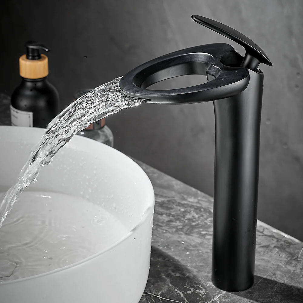 

Black Basin Faucets Modern Silver Bathroom Faucet Waterfall faucets Single Hole Cold and Hot Water Tap Basin Faucet Mixer Taps
