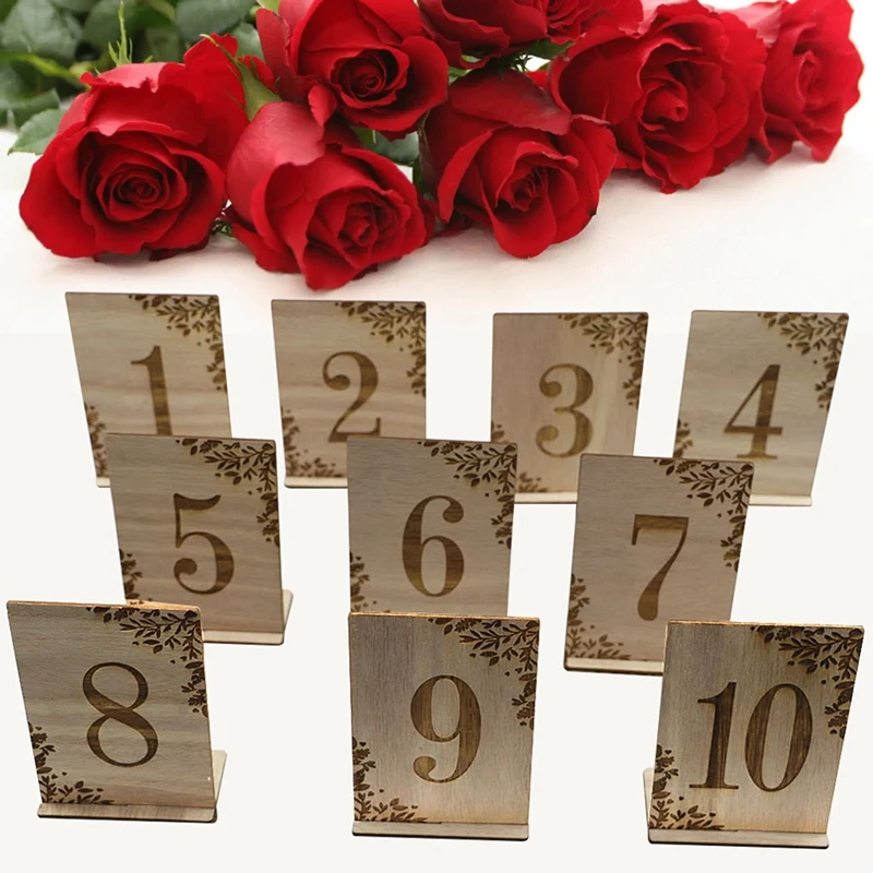 Top-10Pcs 1-10 Numbers Wood Signs Wedding Table Number Wooden Table Numbers Birthday Party Engagement Seat Numbers Sign Gift