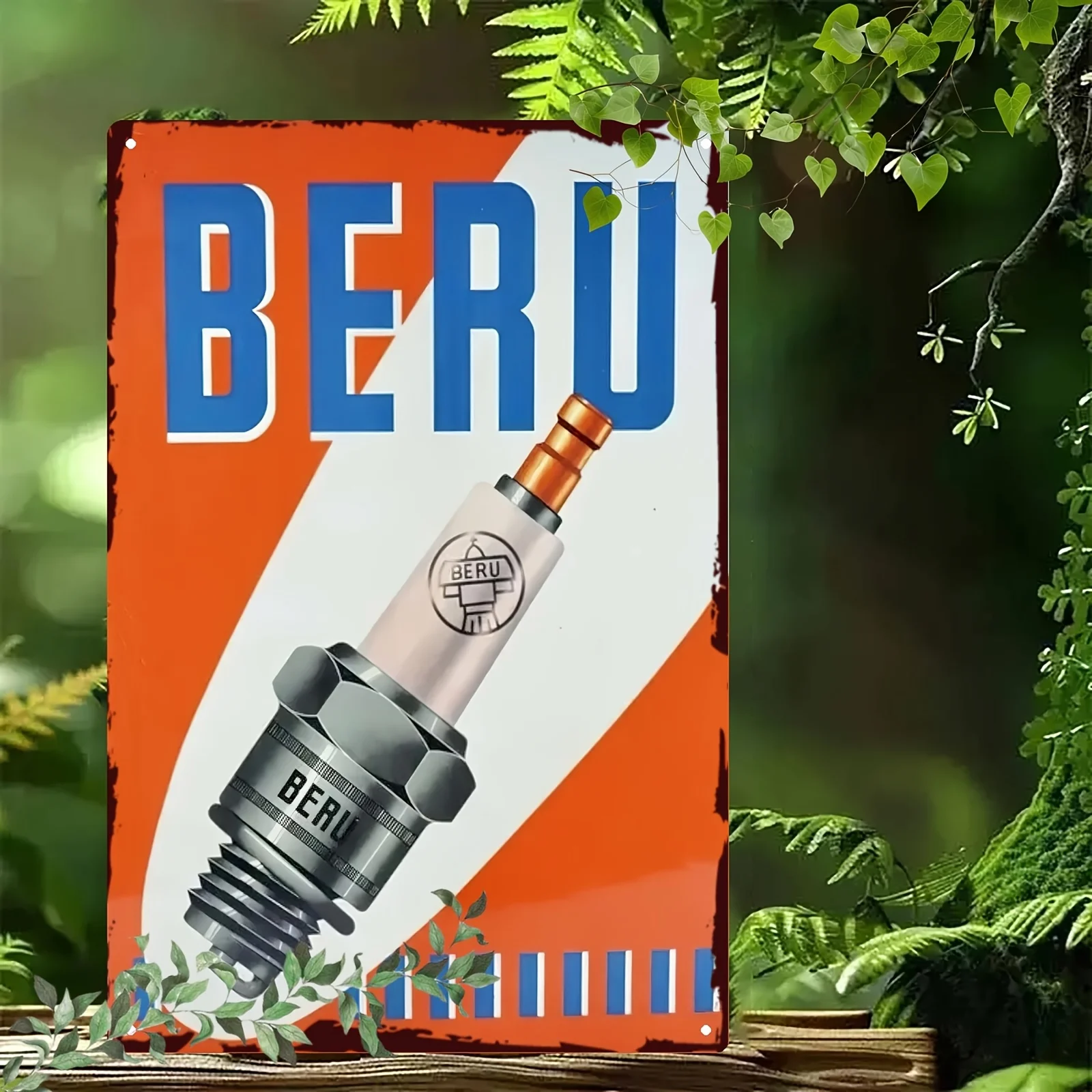 Beru Vintage Metal Wall Sign Durable Rustic Car Engine Spark Plugs Design, Traditional Bar Plaque Style for Home, Office, Club