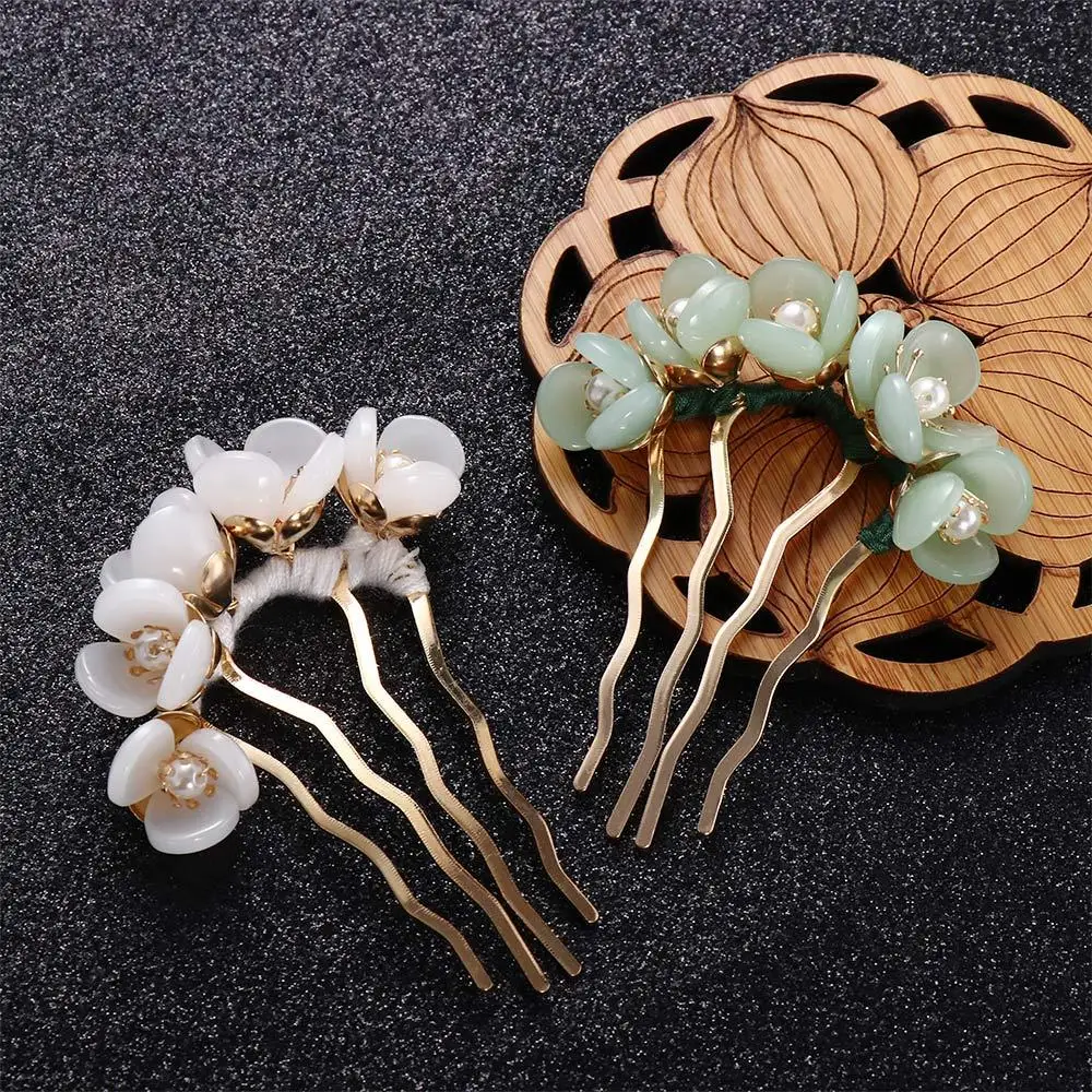 Elegant Cute Pearl For Girls Disk Hair Headwear Cheongsam Hair Fork U Shaped Hairpin Flowers Hair Stick Hair Accessories