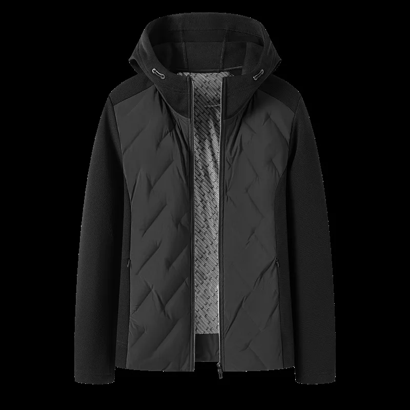 男性冬コート厚みのある防風長袖暖かい男性上着シンプルな無地パッチワークジッパーカジュアル男性ダウンジャケット