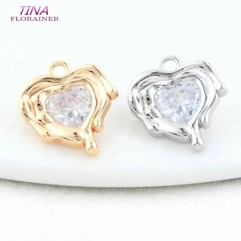 15*16MM 14K Gold Color Brass with Zircon Heart Shape Charms Pendants Necklace Earrings Jewelry Making Supplies Accessories