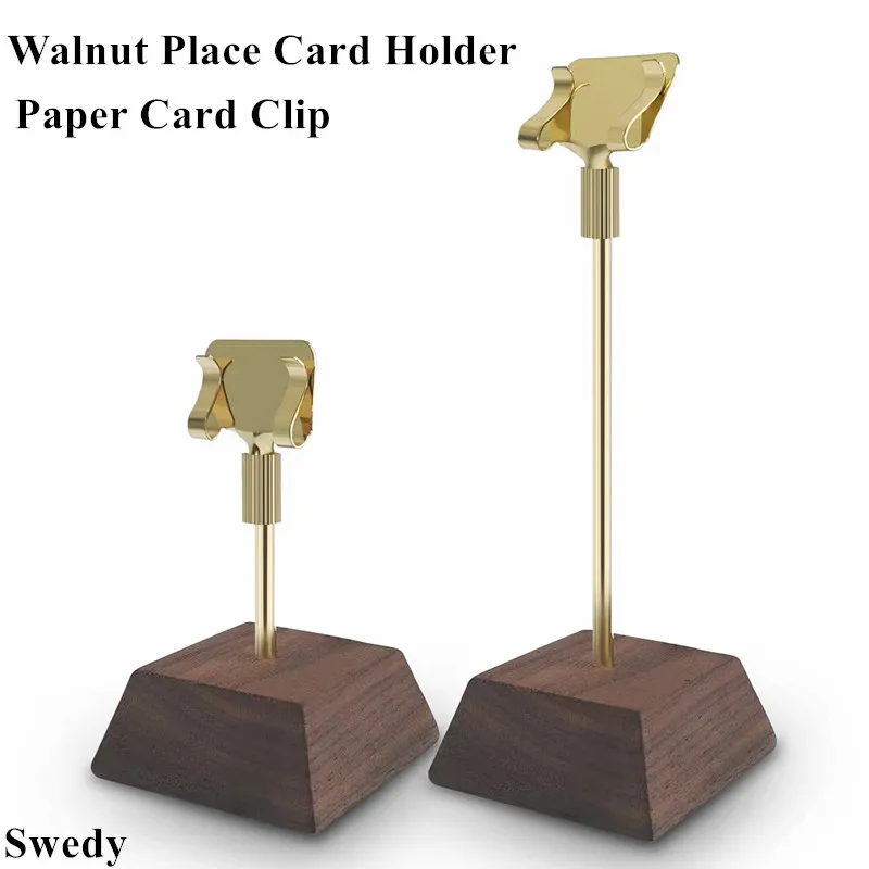 5 Pieces Adjustable Walnut Price Card Stand Tabletop Sign Holder Desktop Menu Label Holder ClipTable Number Stand