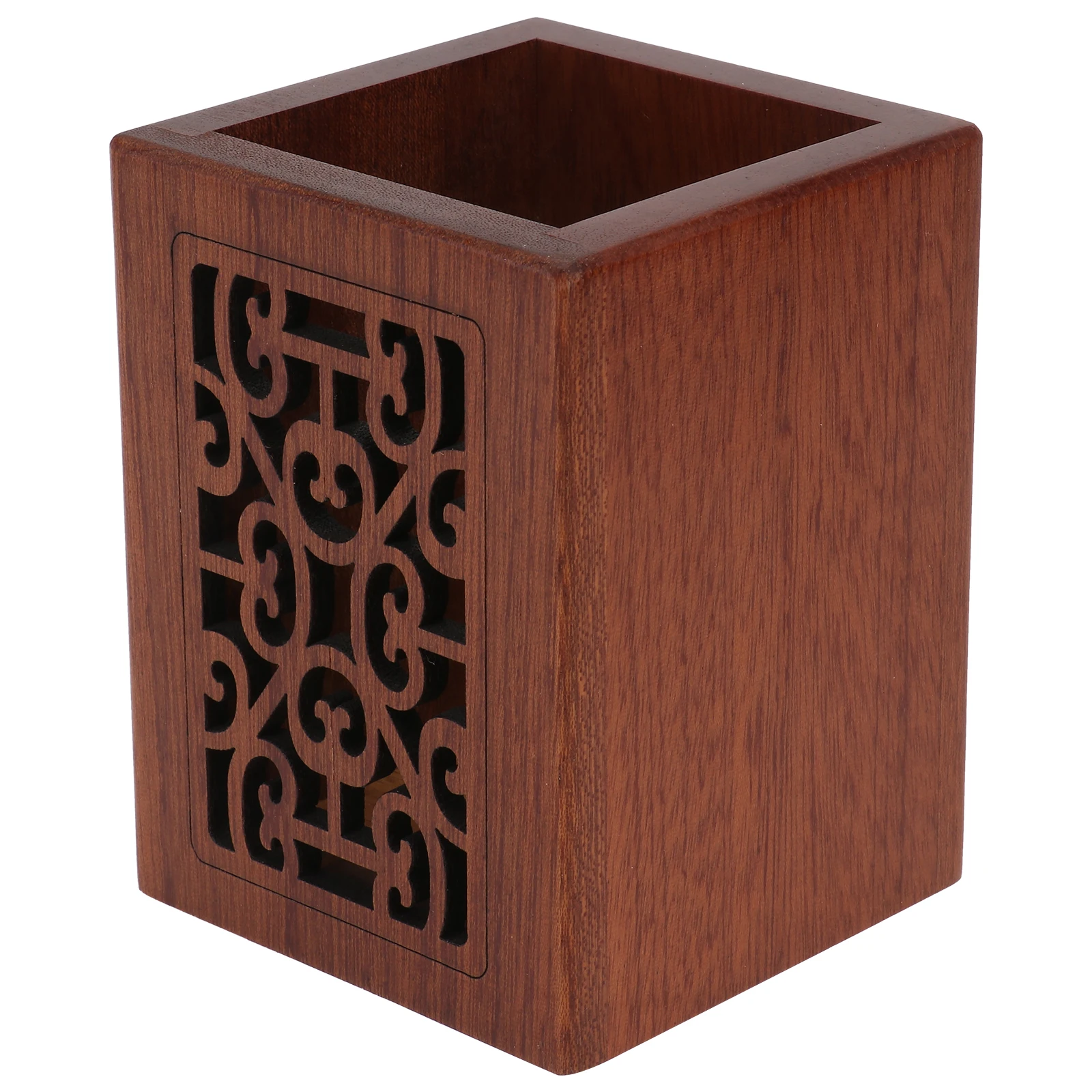1pc Wooden Pen Holder Desk Ganizer Wood Material Vintage Hollow Out Large Capacity Storage Container Brush Pot Container Office