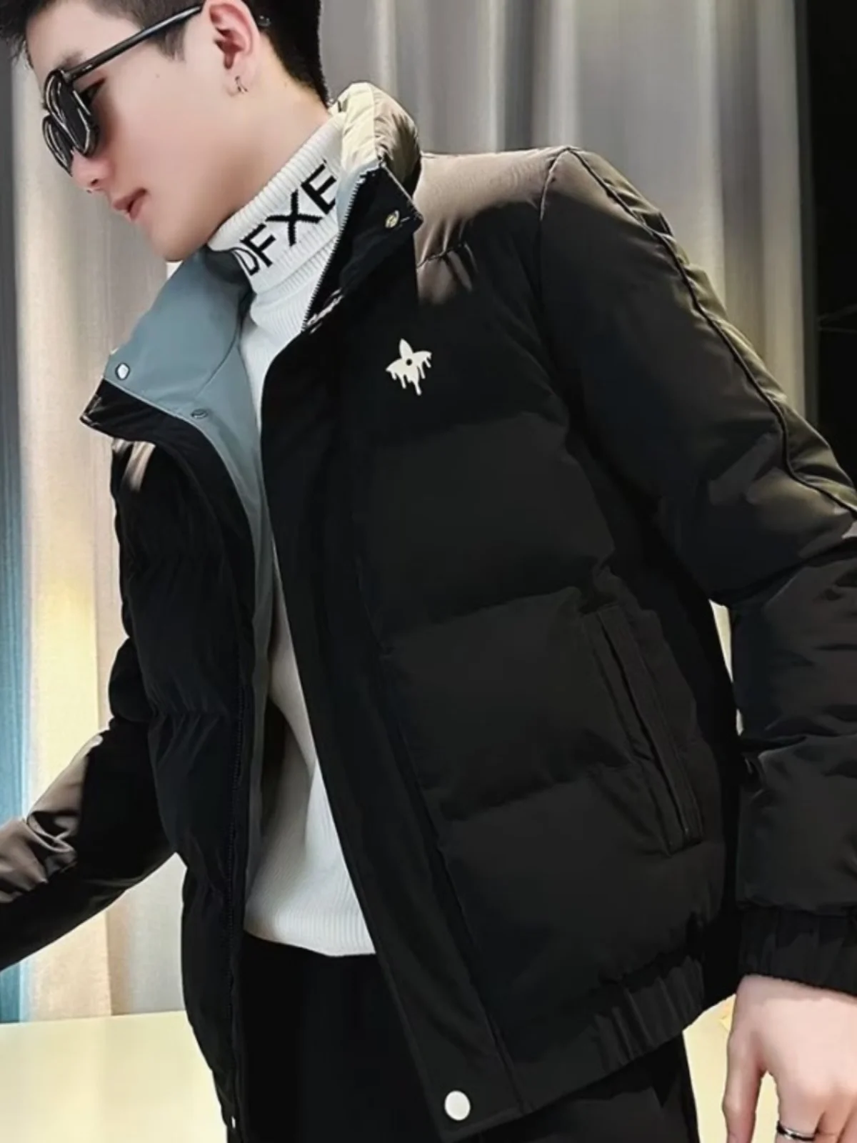 

Men's Winter Thiened Slim Fit Stand Collar down Cotton Jaet Casual Faionable High-End Feel Outerwear Youth ular Sle