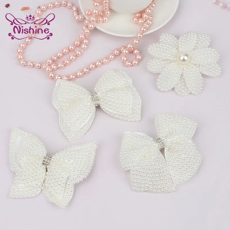 1PCS Boutique Pearls Flowers Infant Hair Clip Double Layer Handmade Bowknot Toddler Hairpin Fashion Baby Ponytail Accessories