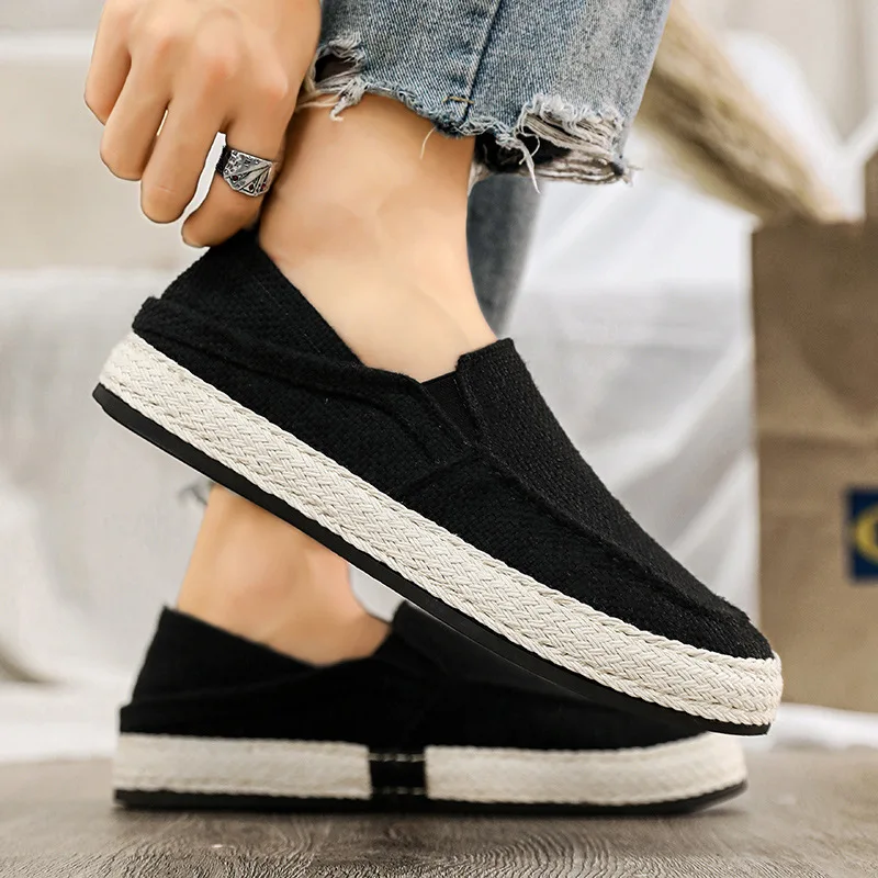 

2024 New Odorless Versatile Espadrilles Man Slip On Canvas Sneakers Men Casual Breathable Linen Loafers Convertible Boat Shoes