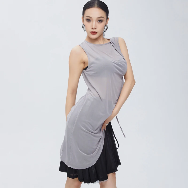 

2026 High-End Latin Dance Performance Costumes For Women Drawstring Top Double-Layer Mesh Tassel Skirt Latin Dance Wear DQS19371