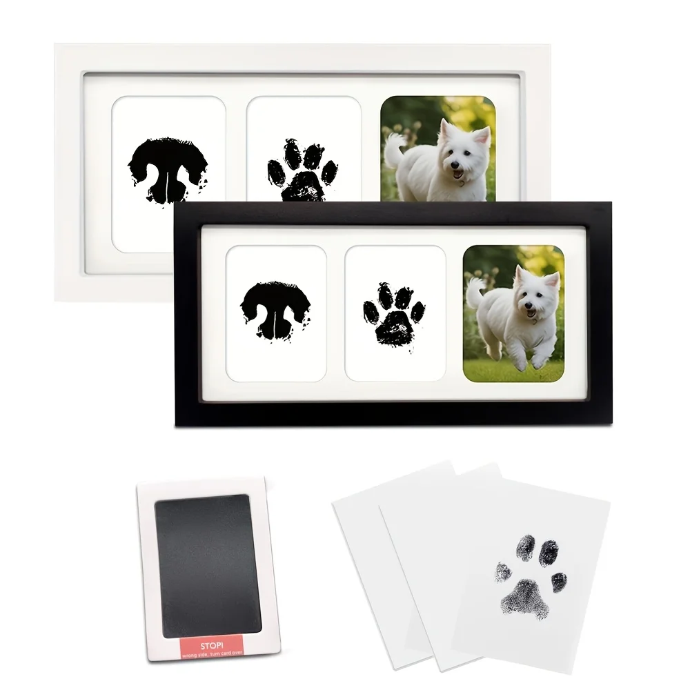 ペットの足跡＆写真フレームキット、犬猫用クリーンタッチインクレスパッド、赤ちゃんの手形足形記念品ディスプレイ