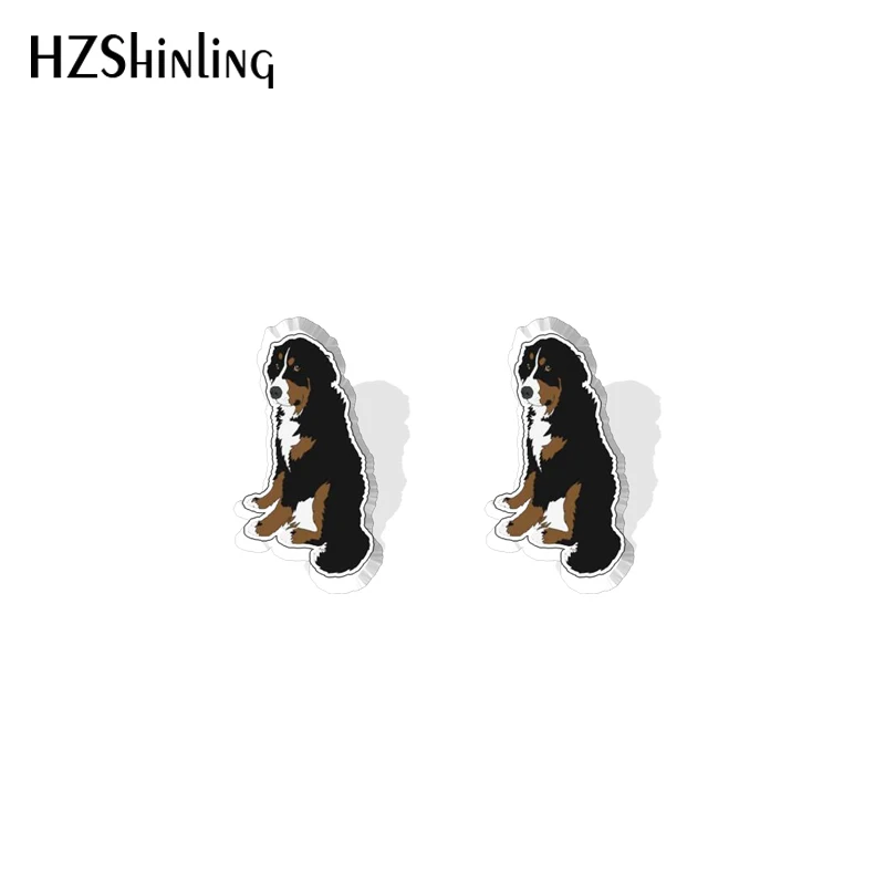 2023 Cartoon Bernese Mountain Dog Pet Acrylic Stud Earrings Resin Epoxy Ear Fashion Jewelry Earrings for Women Girls